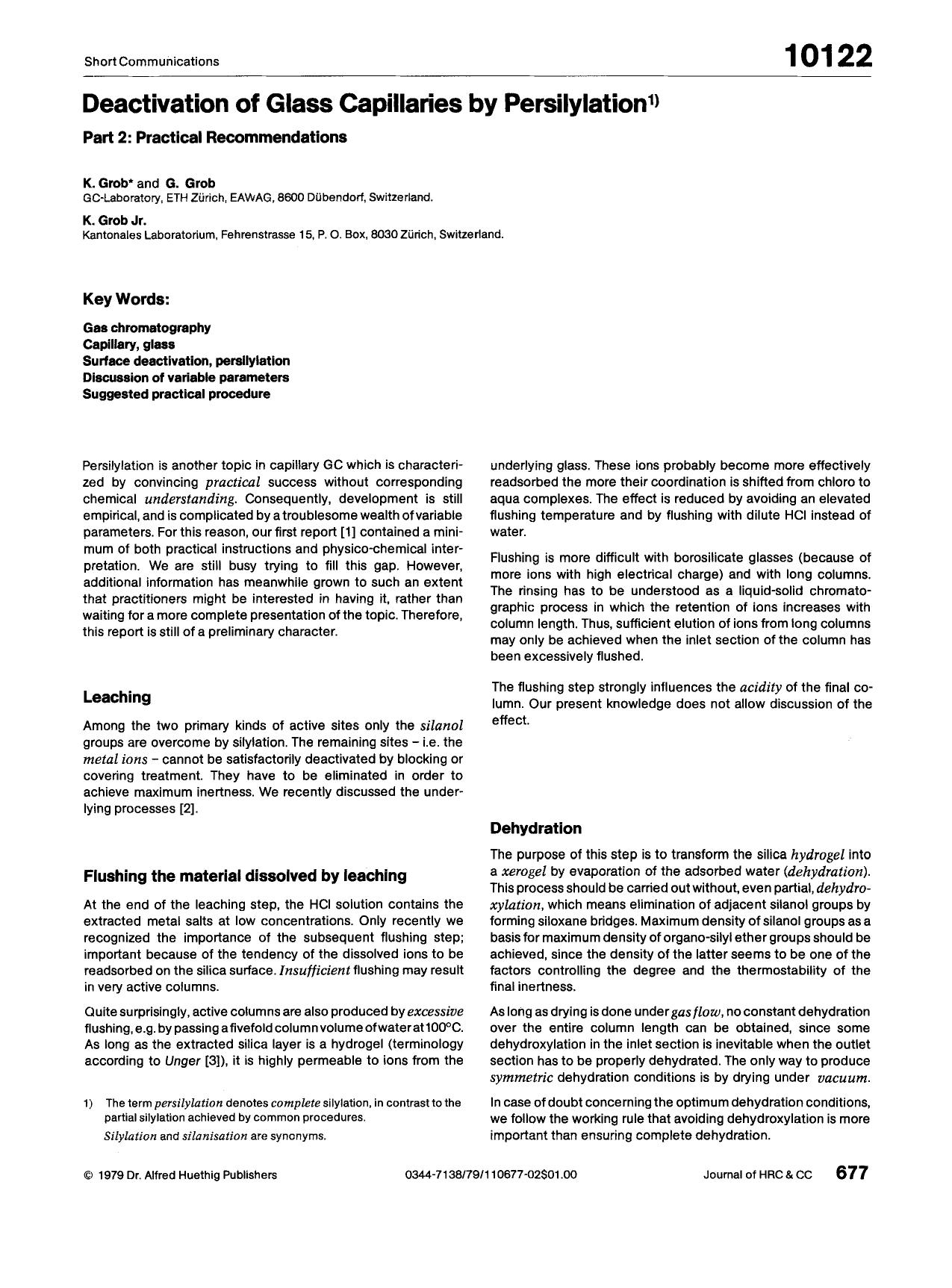 Deactivation of glass capillaries by persilylation. Part 2: Practical recommendations by Unknown