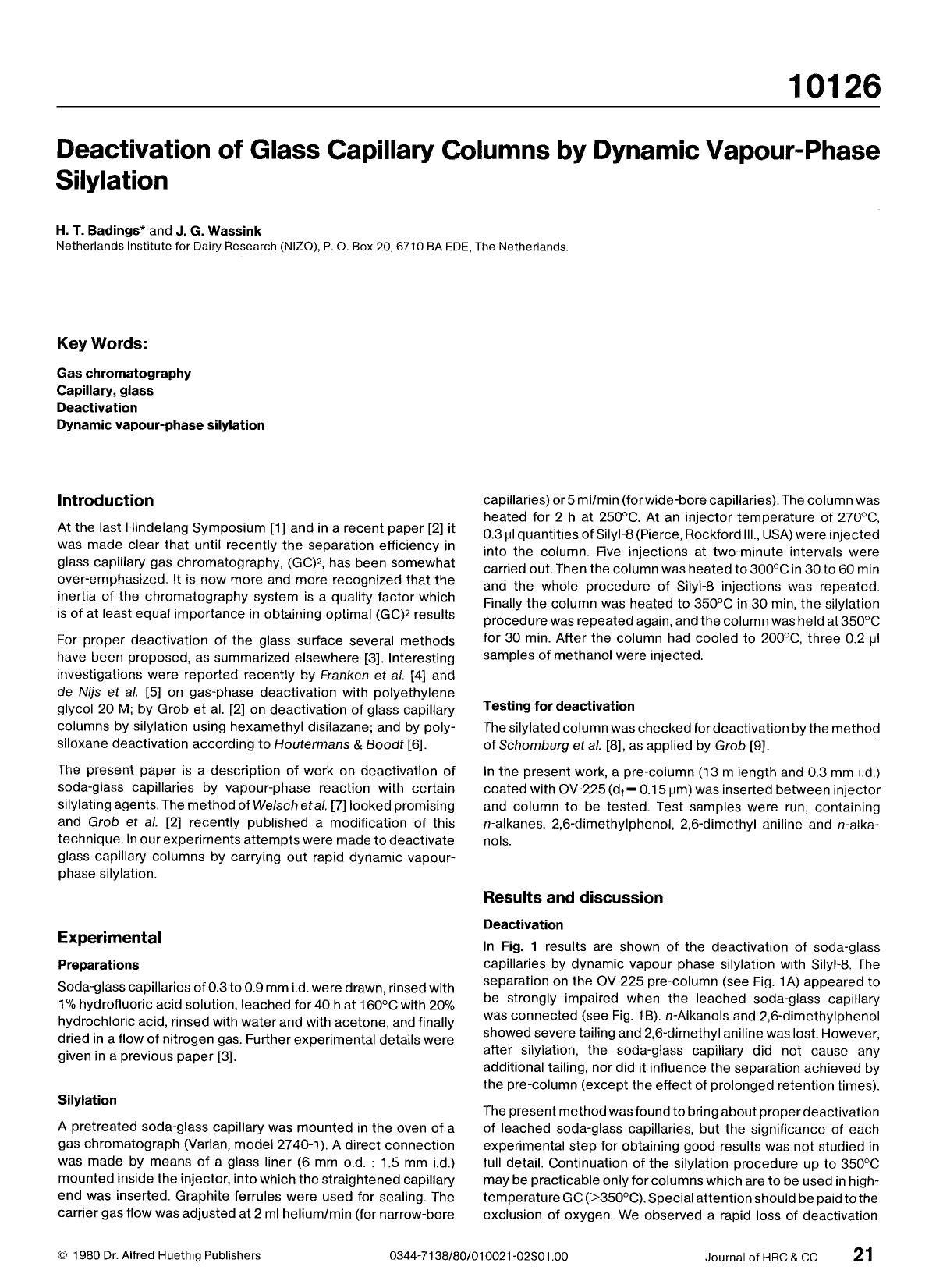 Deactivation of glass capillary columns by dynamic vapour-phase silylation by Unknown