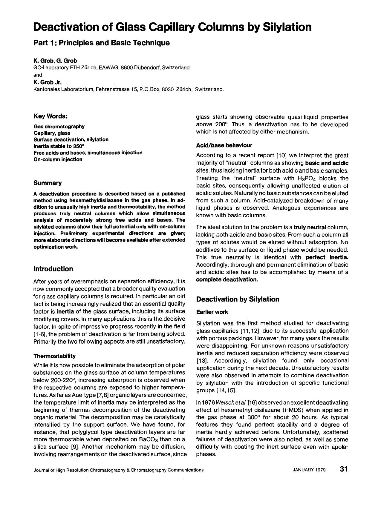 Deactivation of glass capillary columns by silylation. Part 1: Principles and basic technique by Unknown