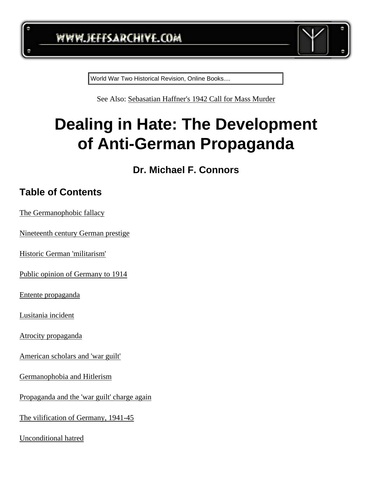 Dealing in Hate -- The Development of Anti-German Propaganda (book) by Unknown