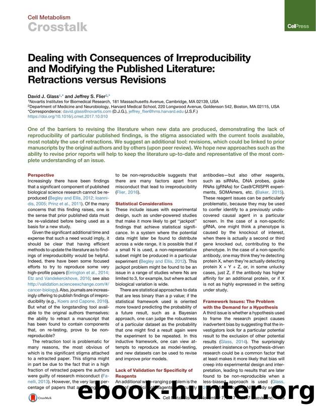 Dealing with Consequences of Irreproducibility and Modifying the Published Literature: Retractions versus Revisions by David J. Glass & Jeffrey S. Flier