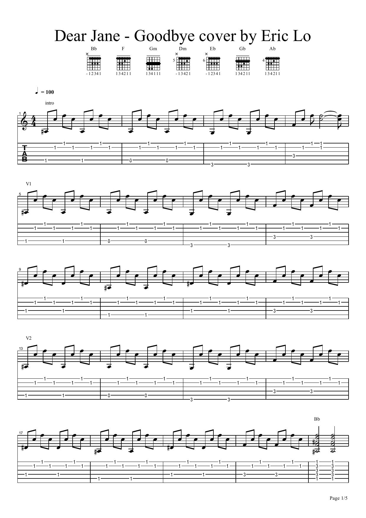 Dear Jane - Goodbye cover by Eric Lo by Goodbye guitar 結他 cover by Eric Lo