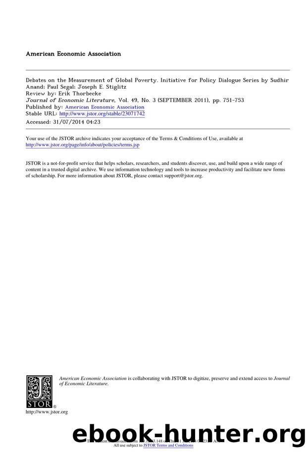 Debates on the Measurement of Global Poverty. Initiative for Policy Dialogue Series by Sudhir Anand; Paul Segal; Joseph E. Stiglitz by unknow