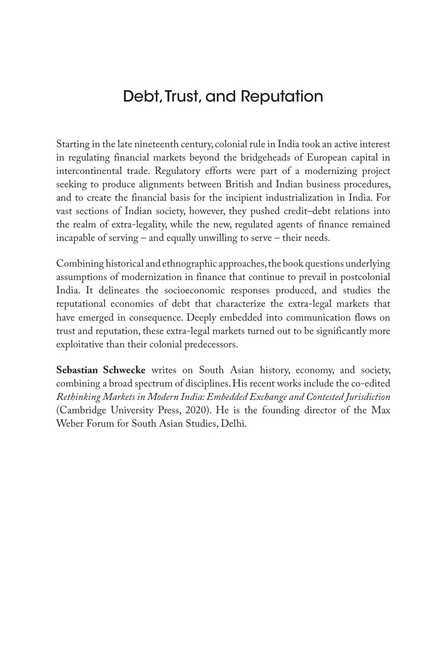Debt, Trust, and Reputation: Extra-legal Finance in Northern India by Sebastian Schwecke