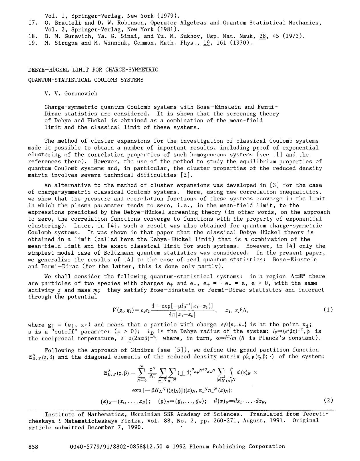 Debye-Hückel limit for charge-symmetric quantum-statistical Coulomb systems by Unknown