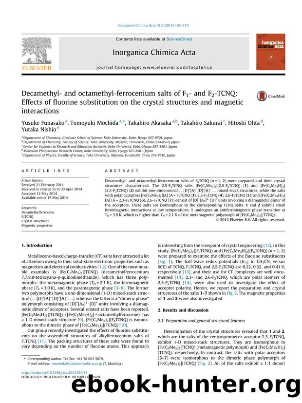 Decamethyl- and octamethyl-ferrocenium salts of F1- and F2-TCNQ: Effects of fluorine substitution on the crystal structures and magnetic interactions by unknow