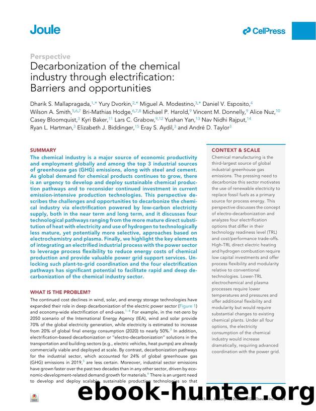 Decarbonization of the chemical industry through electrification: Barriers and opportunities by unknow