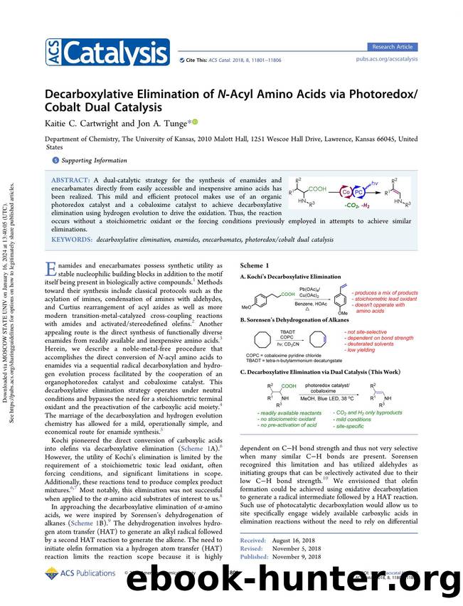 Decarboxylative Elimination of N-Acyl Amino Acids via PhotoredoxCobalt Dual Catalysis by Kaitie C. Cartwright & Jon A. Tunge