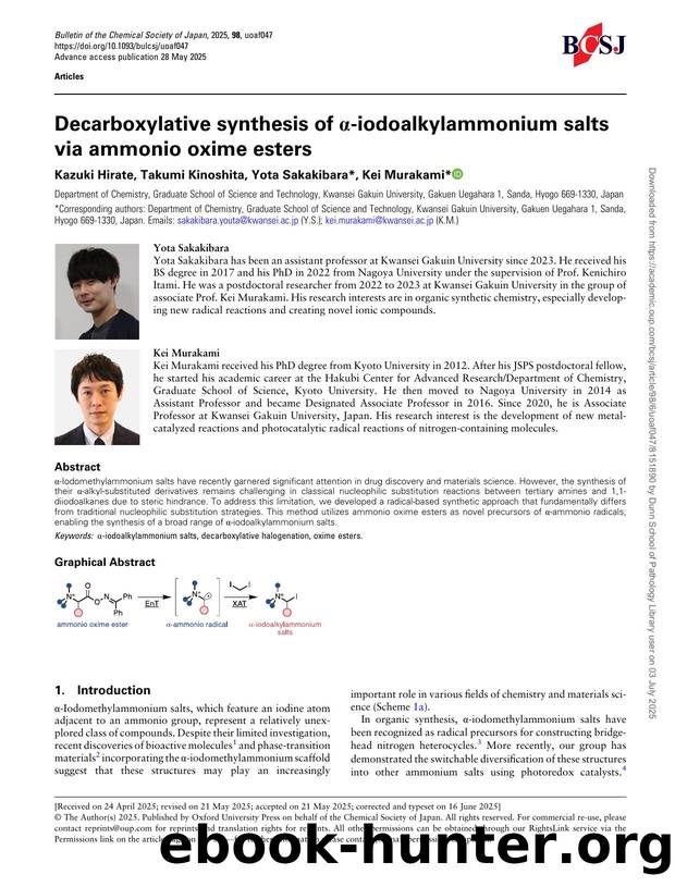 Decarboxylative synthesis of Î±-iodoalkylammonium salts via ammonio oxime esters by Kazuki Hirate & Takumi Kinoshita & Yota Sakakibara & Kei Murakami