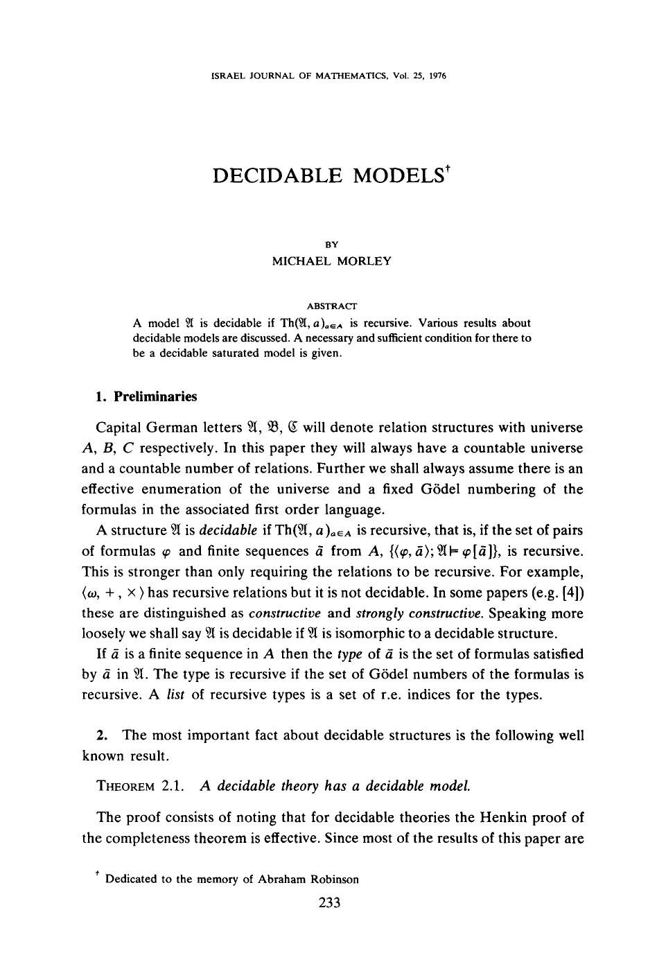 Decidable models by Unknown