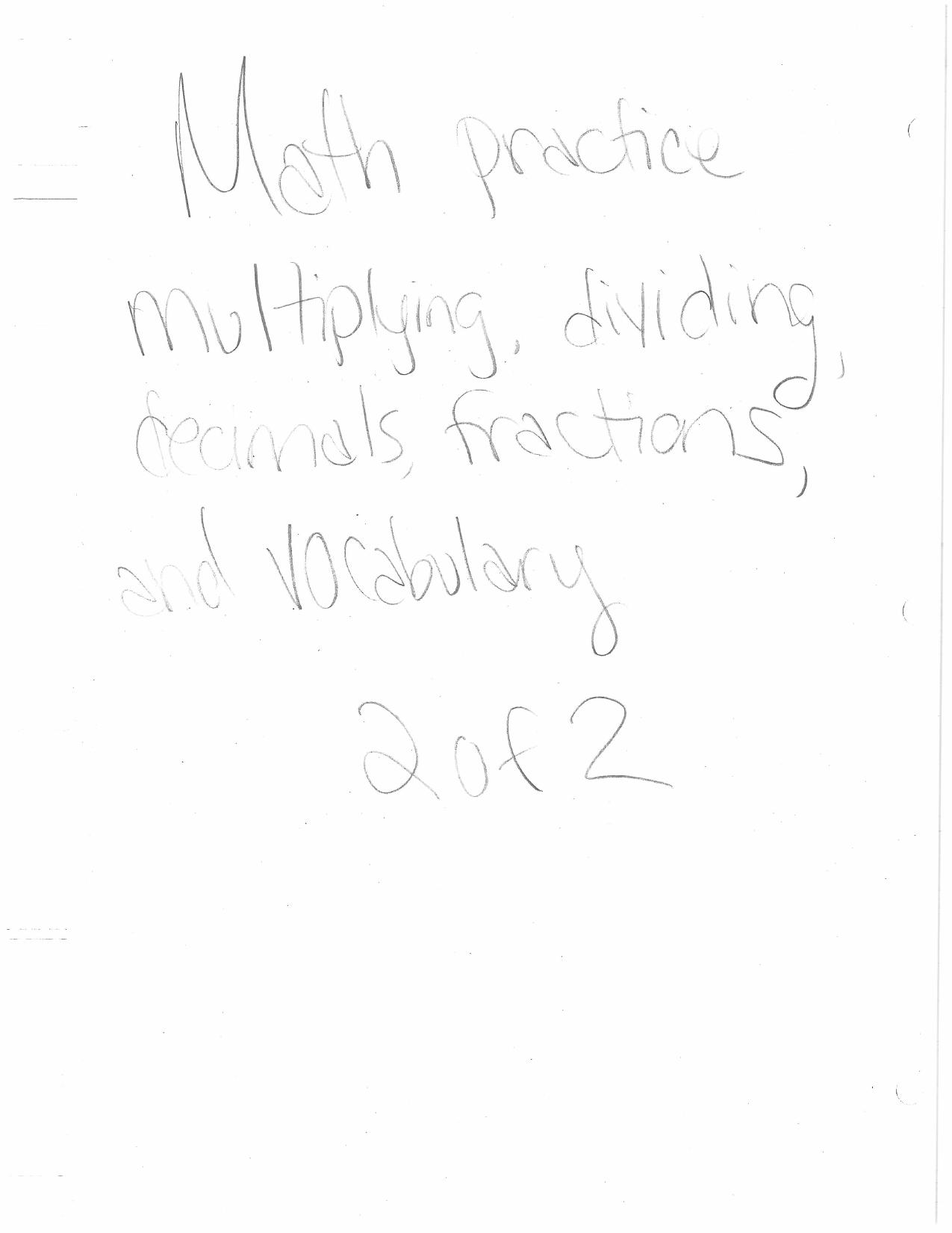 Decimal and Fractions Multip and Dividing by Unknown