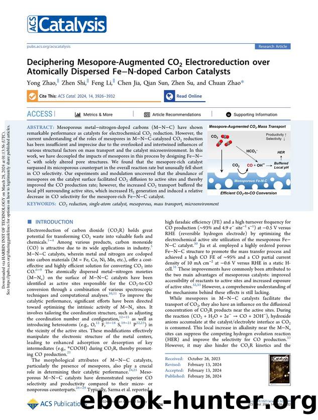 Deciphering Mesopore-Augmented CO2 Electroreduction over Atomically Dispersed FeâN-doped Carbon Catalysts by Yong Zhao Zhen Shi Feng Li Chen Jia Qian Sun Zhen Su & Chuan Zhao