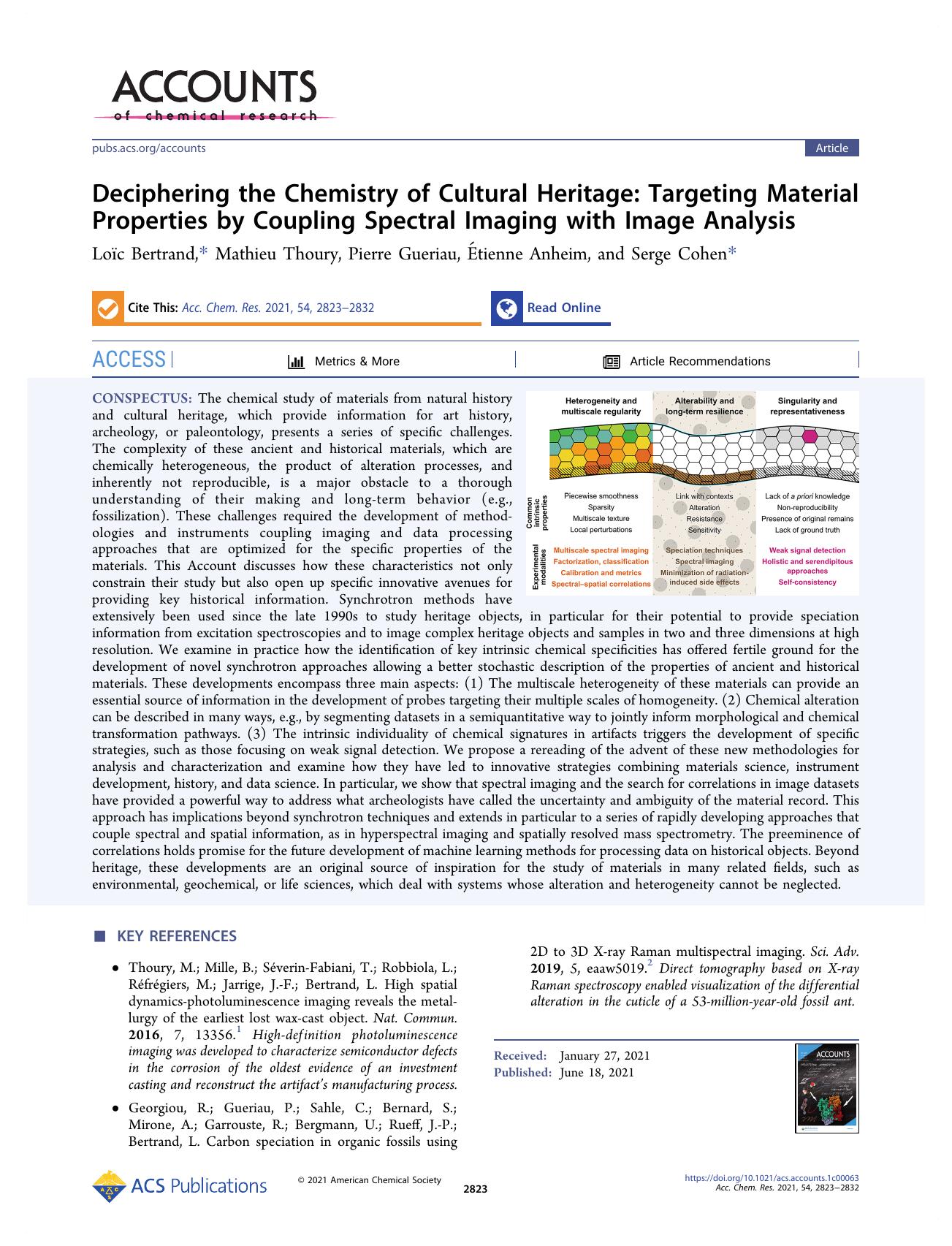 Deciphering the Chemistry of Cultural Heritage: Targeting Material Properties by Coupling Spectral Imaging with Image Analysis by Loïc Bertrand Mathieu Thoury Pierre Gueriau Étienne Anheim and Serge Cohen