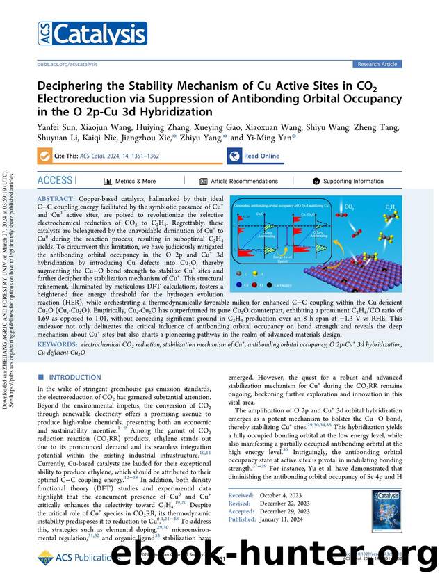 Deciphering the Stability Mechanism of Cu Active Sites in CO2 Electroreduction via Suppression of Antibonding Orbital Occupancy in the O 2p-Cu 3d Hybridization by unknow