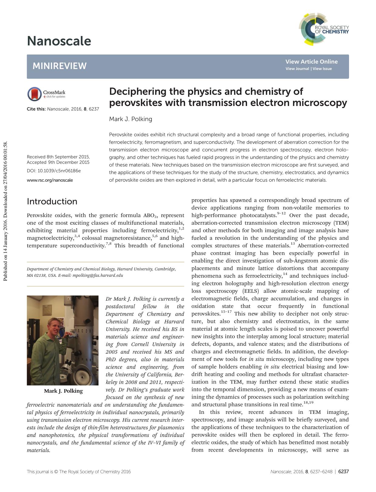 Deciphering the physics and chemistry of perovskites with transmission electron microscopy by Mark J. Polking