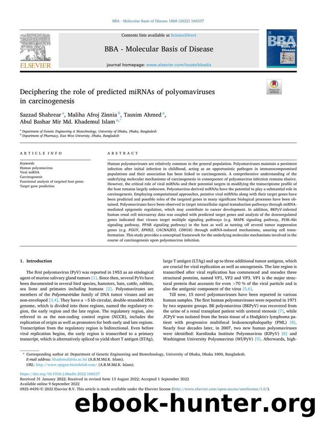 Deciphering the role of predicted miRNAs of polyomaviruses in carcinogenesis by Sazzad Shahrear & Maliha Afroj Zinnia & Tasnim Ahmed & Abul Bashar Mir Md. Khademul Islam