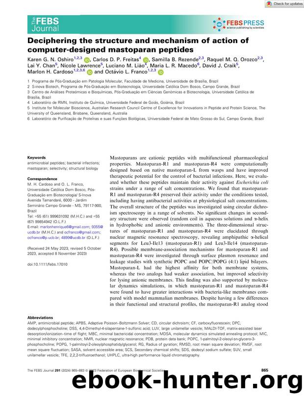 Deciphering the structure and mechanism of action of computerâdesigned mastoparan peptides by Unknown