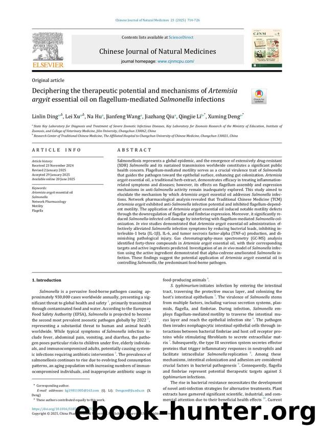 Deciphering the therapeutic potential and mechanisms of Artemisia argyit essential oil on flagellum-mediated Salmonella infections by Linlin Ding & Lei Xu & Na Hu & Jianfeng Wang & Jiazhang Qiu & Qingjie Li & Xuming Deng