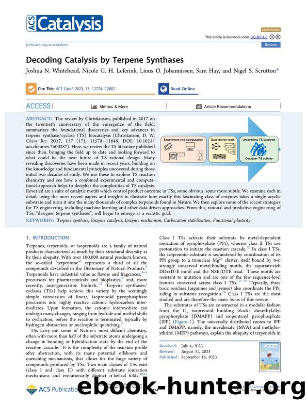 Decoding Catalysis by Terpene Synthases by Joshua N. Whitehead Nicole G. H. Leferink Linus O. Johannissen Sam Hay and Nigel S. Scrutton
