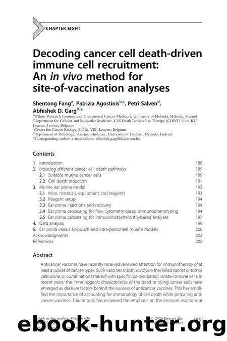 Decoding cancer cell death-driven immune cell recruitment: An in vivo method for site-of-vaccination analyses by Shentong Fang & Patrizia Agostinis & Petri Salven & Abhishek D. Garg