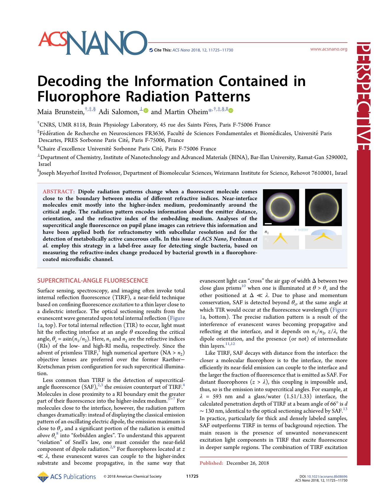 Decoding the Information Contained in Fluorophore Radiation Patterns by Maia Brunstein Adi Salomon and Martin Oheim