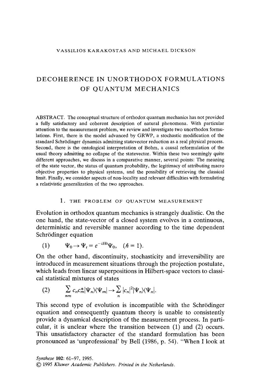 Decoherence in unorthodox formulations of quantum mechanics by Unknown