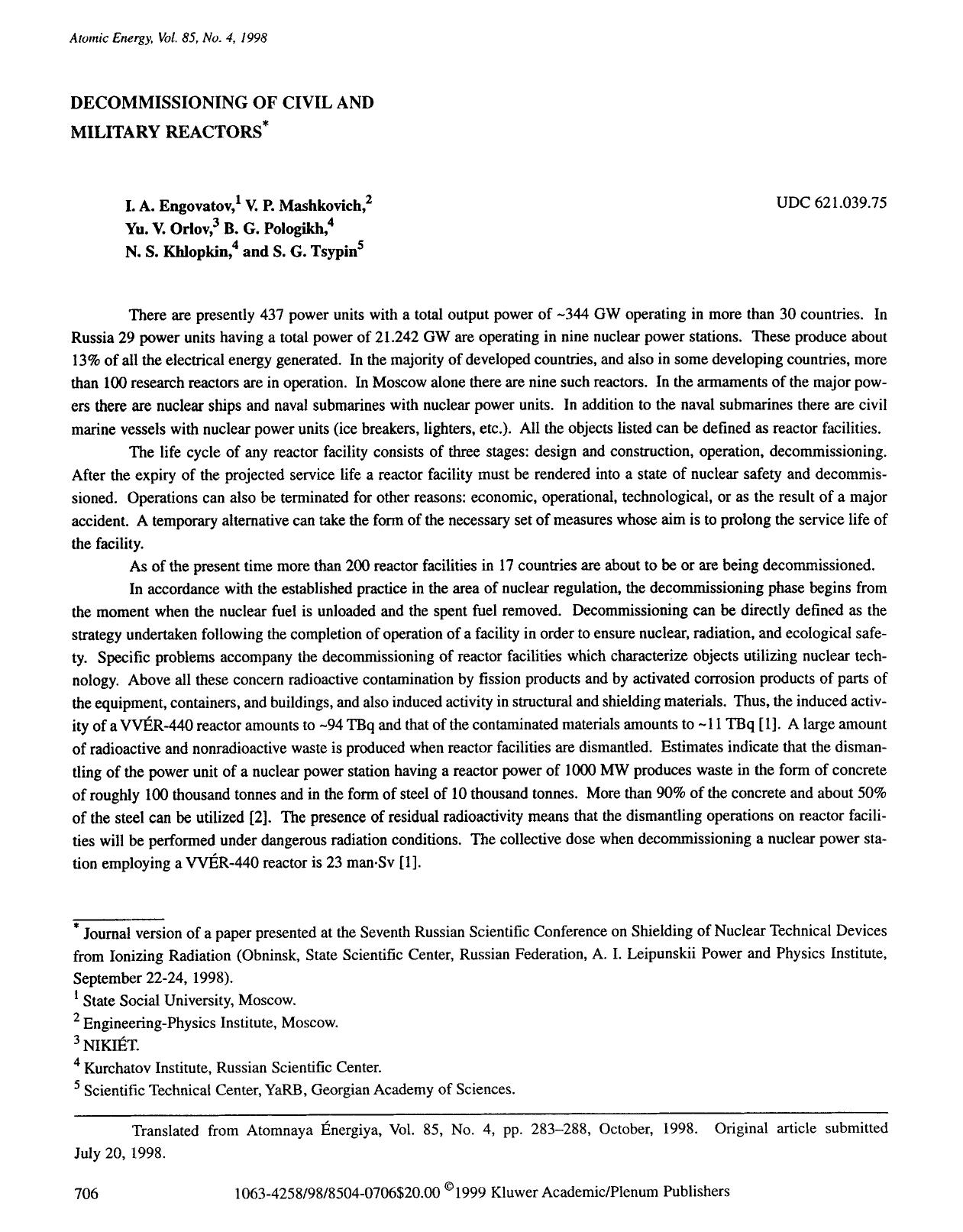 Decommissioning of civil and military reactors by Unknown