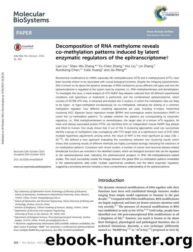 Decomposition of RNA methylome reveals co-methylation patterns induced by latent enzymatic regulators of the epitranscriptome by unknow