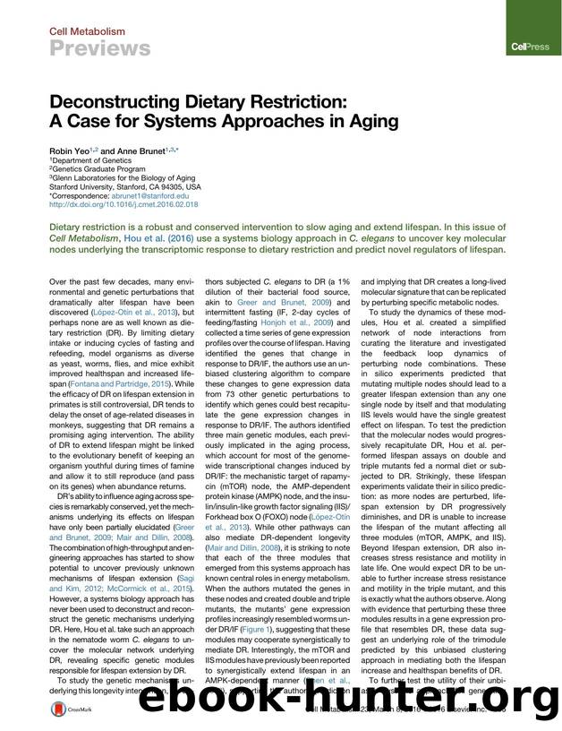 Deconstructing Dietary Restriction: A Case for Systems Approaches in Aging by Robin Yeo & Anne Brunet