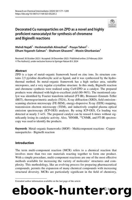 Decorated Cu nanoparticles on ZPD as a novel and highly proficient nanocatalyst for synthesis of chromene and Biginelli reactions by unknow