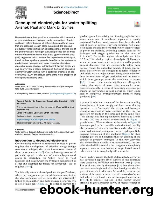 Decoupled electrolysis for water splitting by Avishek Paul & Mark D. Symes
