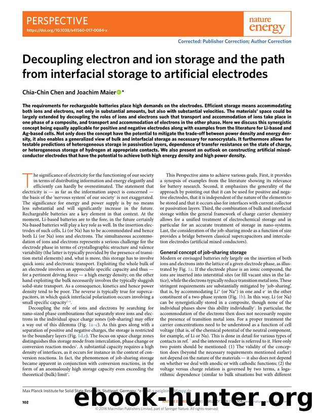 Decoupling electron and ion storage and the path from interfacial storage to artificial electrodes by Chia-Chin Chen & Joachim Maier