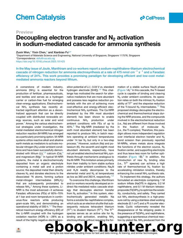 Decoupling electron transfer and N2 activation in sodium-mediated cascade for ammonia synthesis by Zuxin Wen