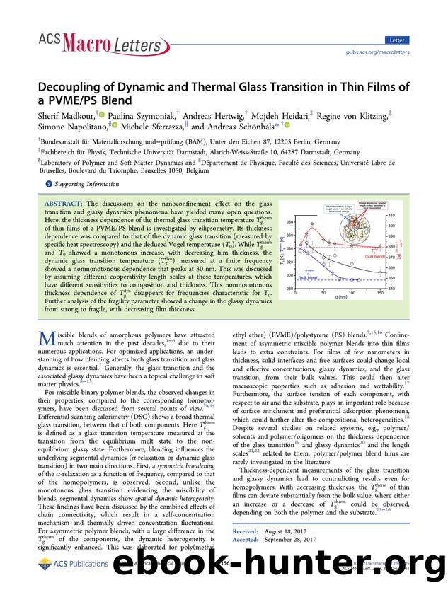 Decoupling of Dynamic and Thermal Glass Transition in Thin Films of a PVMEPS Blend by unknow