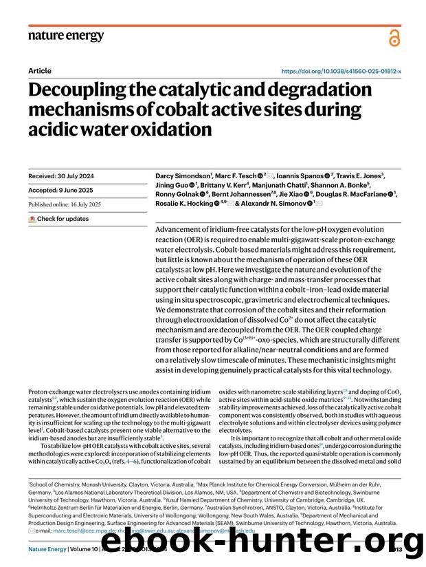 Decoupling the catalytic and degradation mechanisms of cobalt active sites during acidic water oxidation by unknow