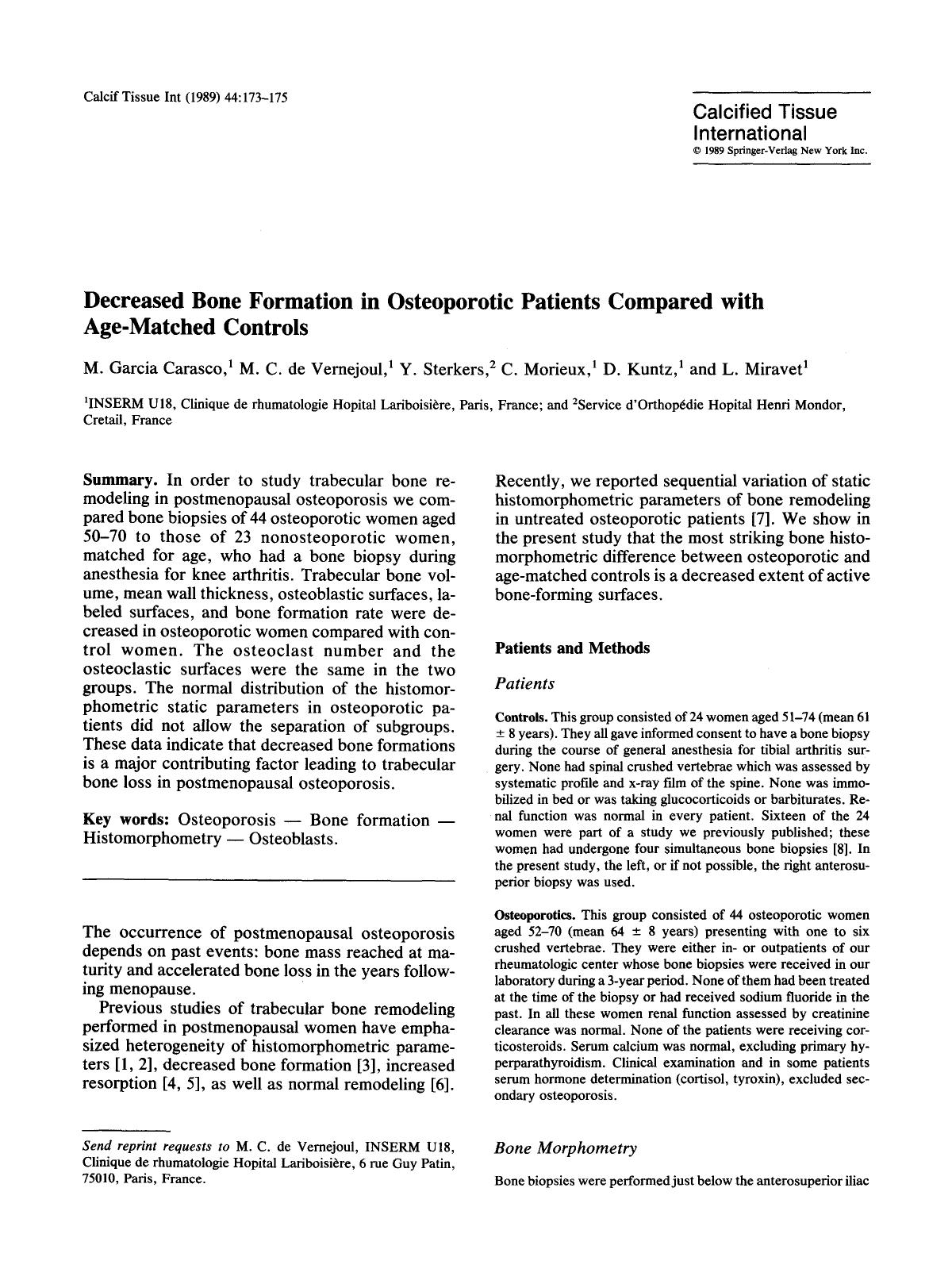 Decreased bone formation in osteoporotic patients compared with age-matched controls by Unknown