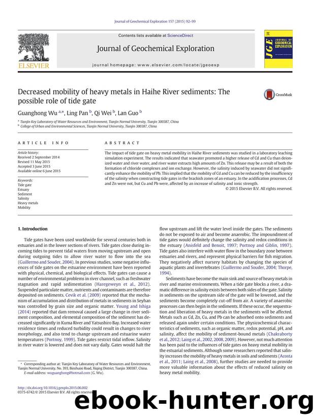 Decreased mobility of heavy metals in Haihe River sediments: The possible role of tide gate by Guanghong Wu & Ling Pan & Qi Wei & Lan Guo