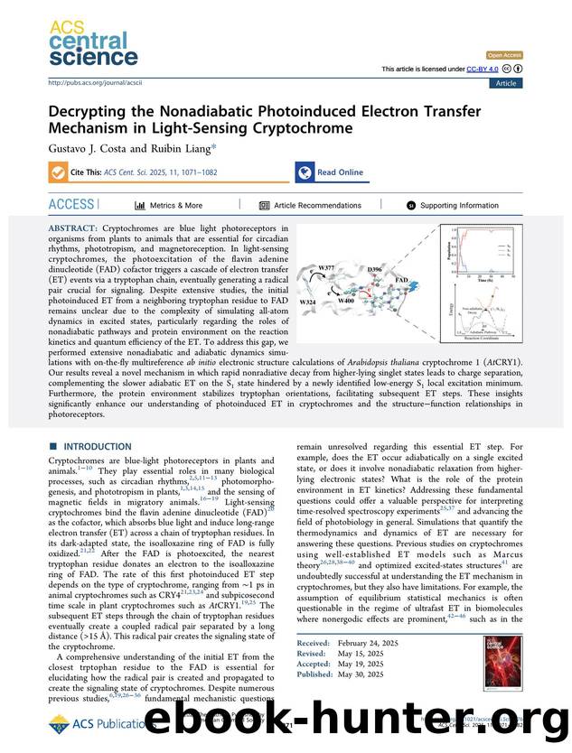 Decrypting the Nonadiabatic Photoinduced Electron Transfer Mechanism in Light-Sensing Cryptochrome by Gustavo J. Costa & Ruibin Liang