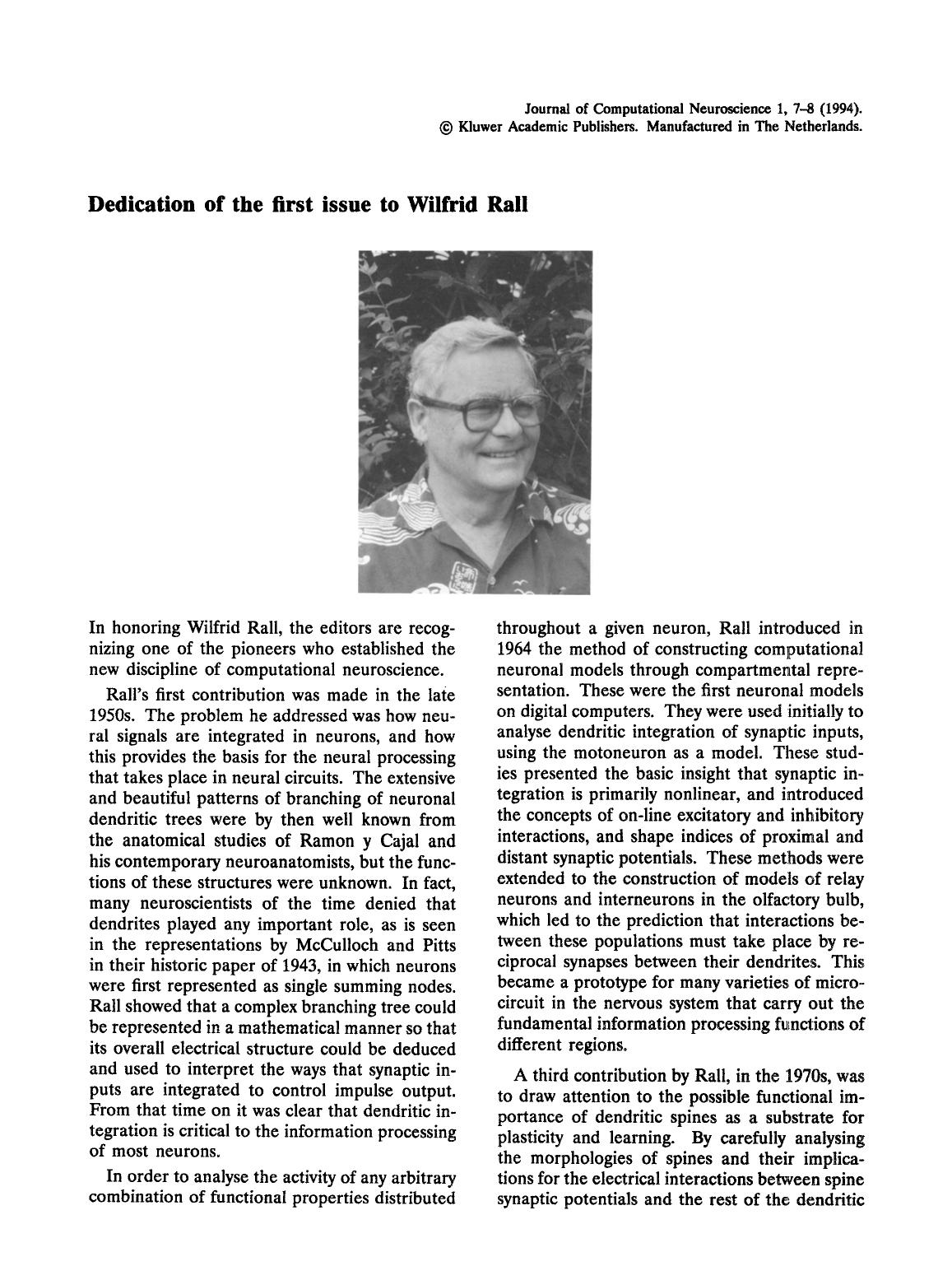 Dedication of the first issue to Wilfrid Rall by Unknown