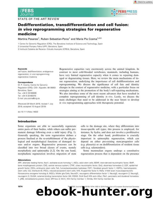 Dedifferentiation, transdifferentiation and cell fusion: inÂ vivo reprogramming strategies for regenerative medicine by Unknown