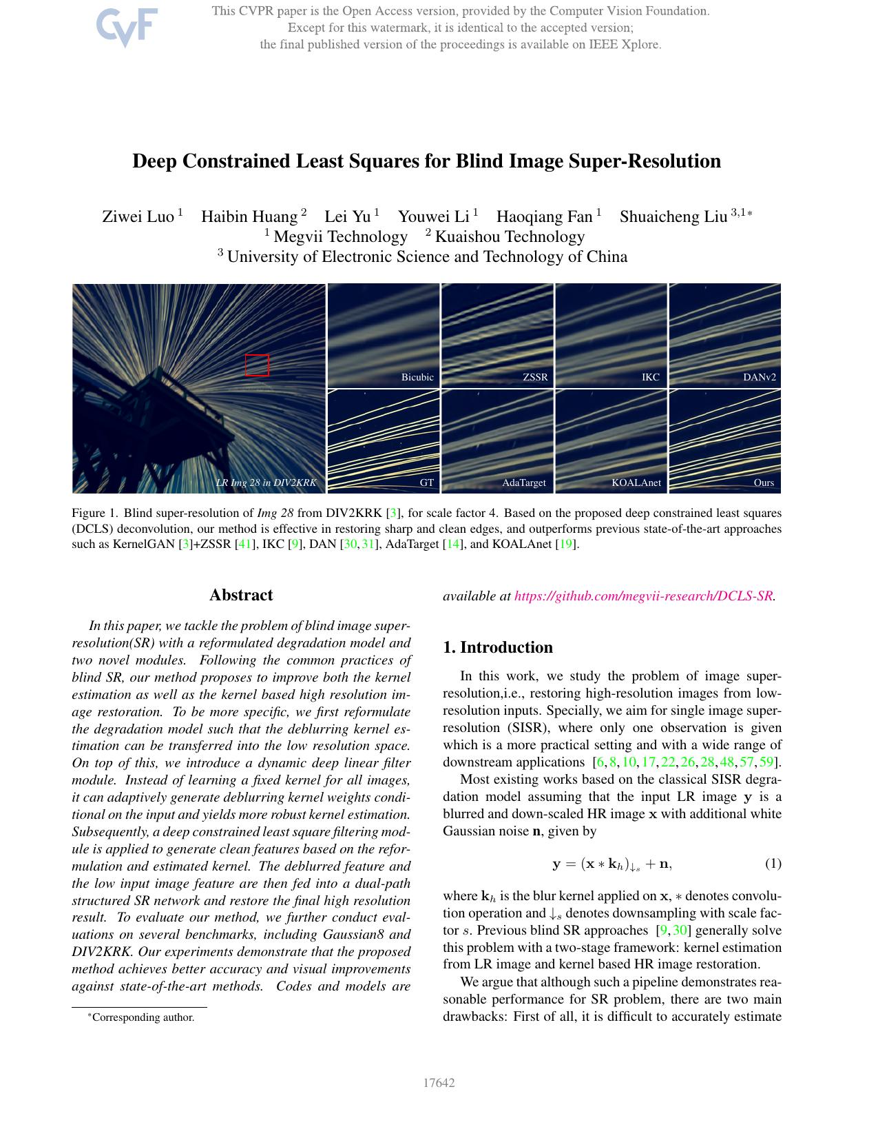 Deep Constrained Least Squares for Blind Image Super-Resolution by Ziwei Luo & Haibin Huang & Lei Yu & Youwei Li & Haoqiang Fan & Shuaicheng Liu