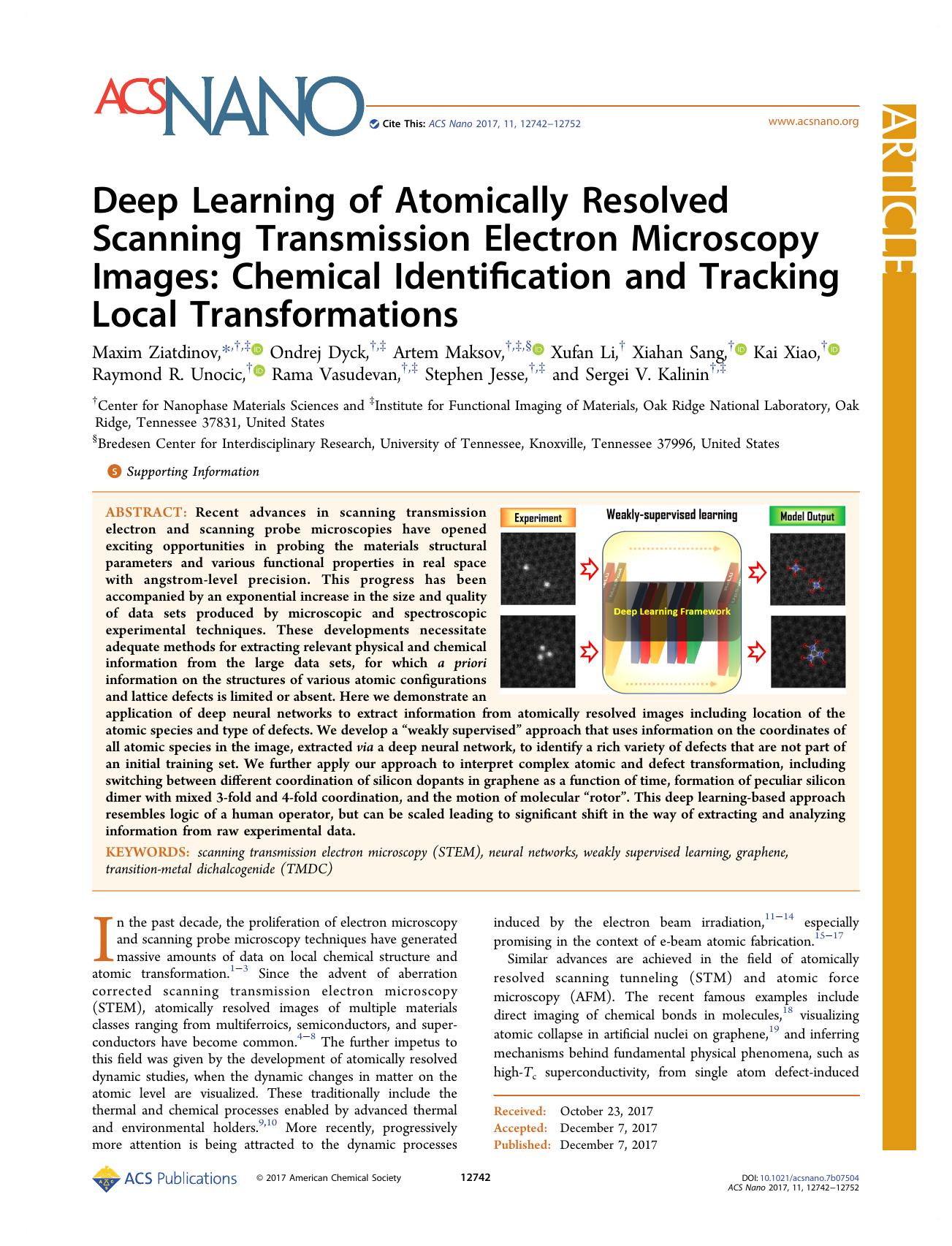 Deep Learning of Atomically Resolved Scanning Transmission Electron Microscopy Images: Chemical Identification and Tracking Local Transformations by unknow
