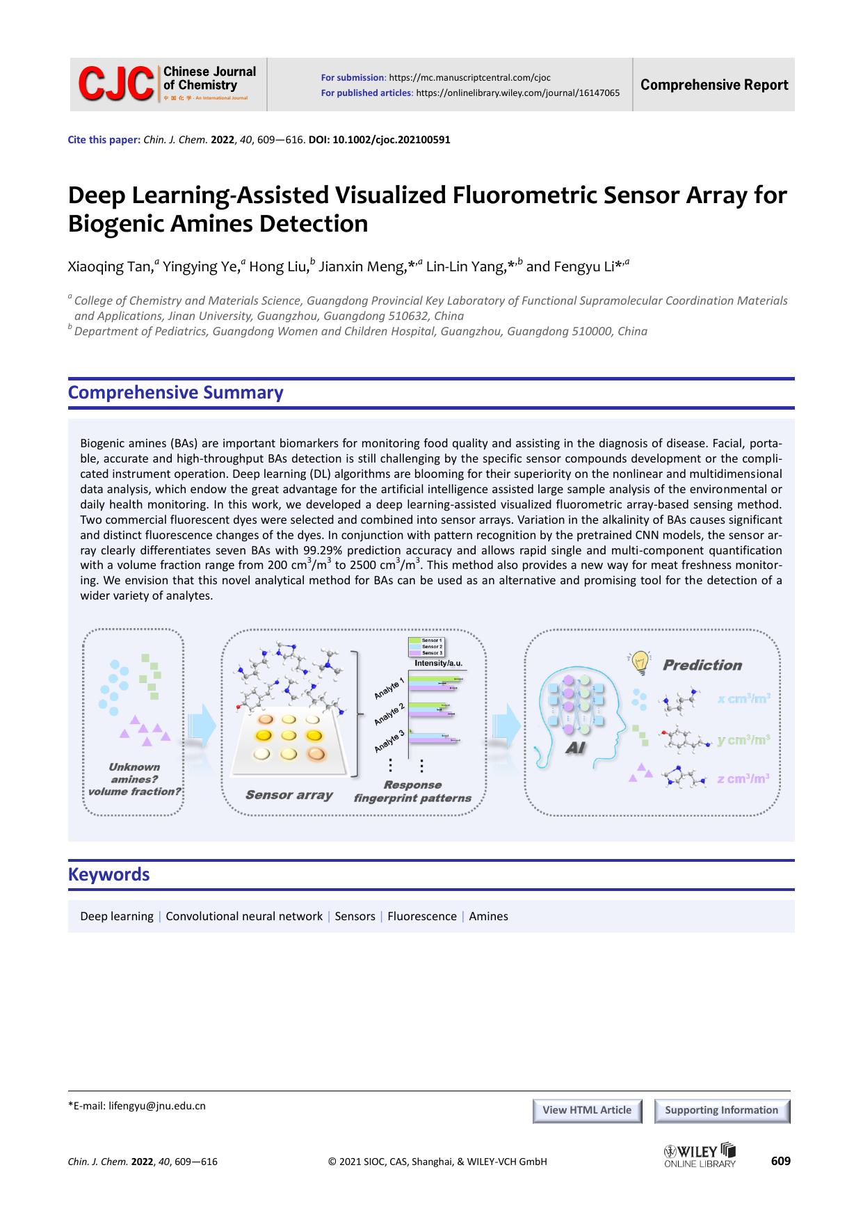 Deep Learning-Assisted Visualized Fluorometric Sensor Array for Biogenic Amines Detection by 51460