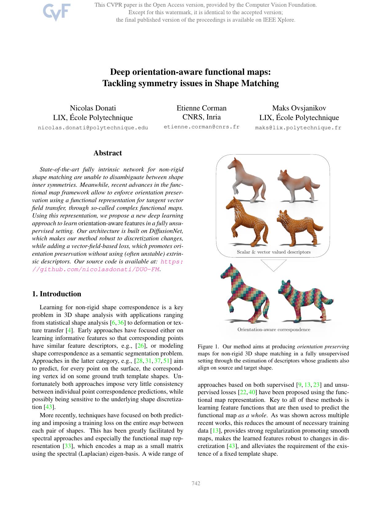 Deep Orientation-Aware Functional Maps: Tackling Symmetry Issues in Shape Matching by Nicolas Donati & Etienne Corman & Maks Ovsjanikov