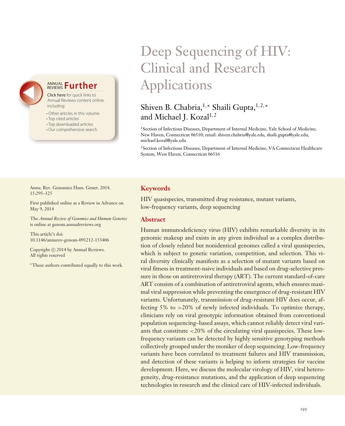 Deep Sequencing of HIV: Clinical and Research Applications by Shiven B. Chabria Shaili Gupta Michael J. Kozal