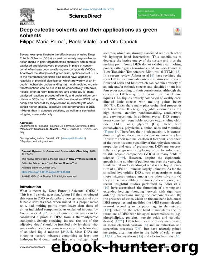 Deep eutectic solvents and their applications as green solvents by Filippo Maria Perna & Paola Vitale & Vito Capriati