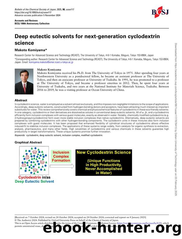 Deep eutectic solvents for next-generation cyclodextrin science by Makoto Komiyama