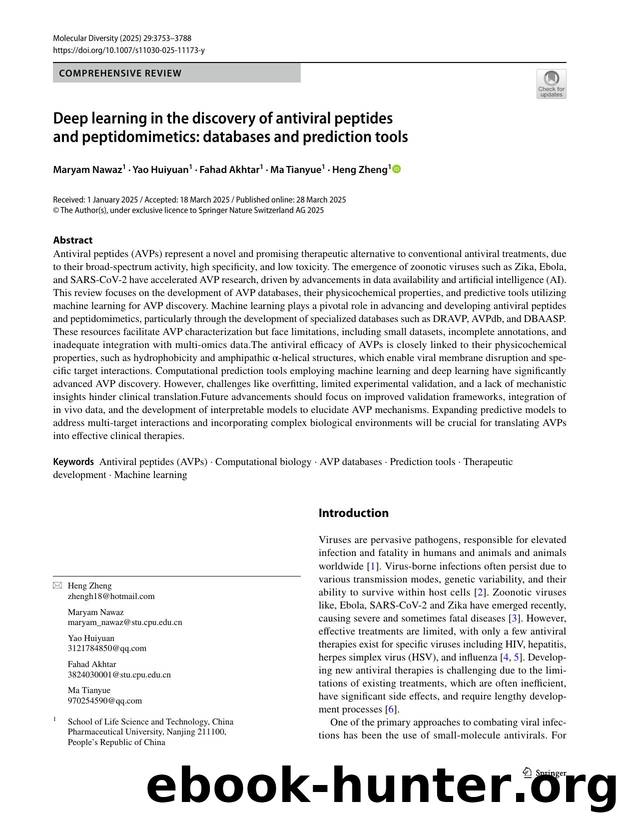 Deep learning in the discovery of antiviral peptides and peptidomimetics: databases and prediction tools by Maryam Nawaz & Yao Huiyuan & Fahad Akhtar & Ma Tianyue & Heng Zheng