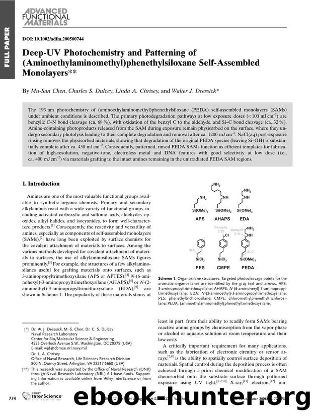 Deep-UV Photochemistry and Patterning of (Aminoethylaminomethyl)phenethylsiloxane Self-Assembled Monolayers by Unknown
