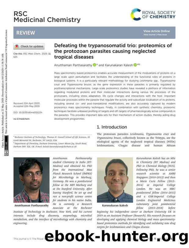 Defeating the trypanosomatid trio: proteomics of the protozoan parasites causing neglected tropical diseases by Anutthaman Parthasarathy & Karunakaran Kalesh